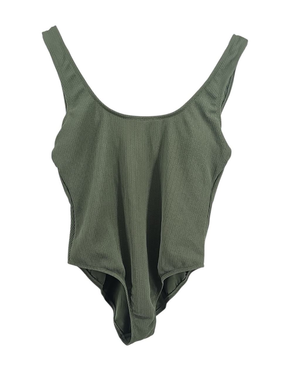 💚 No Boundaries Olive Green Ribbed One-Piece Swimsuit, Size XL